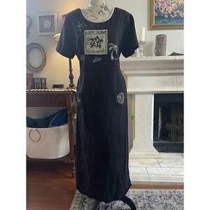VTG Bentley Extra Large Black‎ Maxi Dress Beach Coastal Turtle Palm Beach Summer